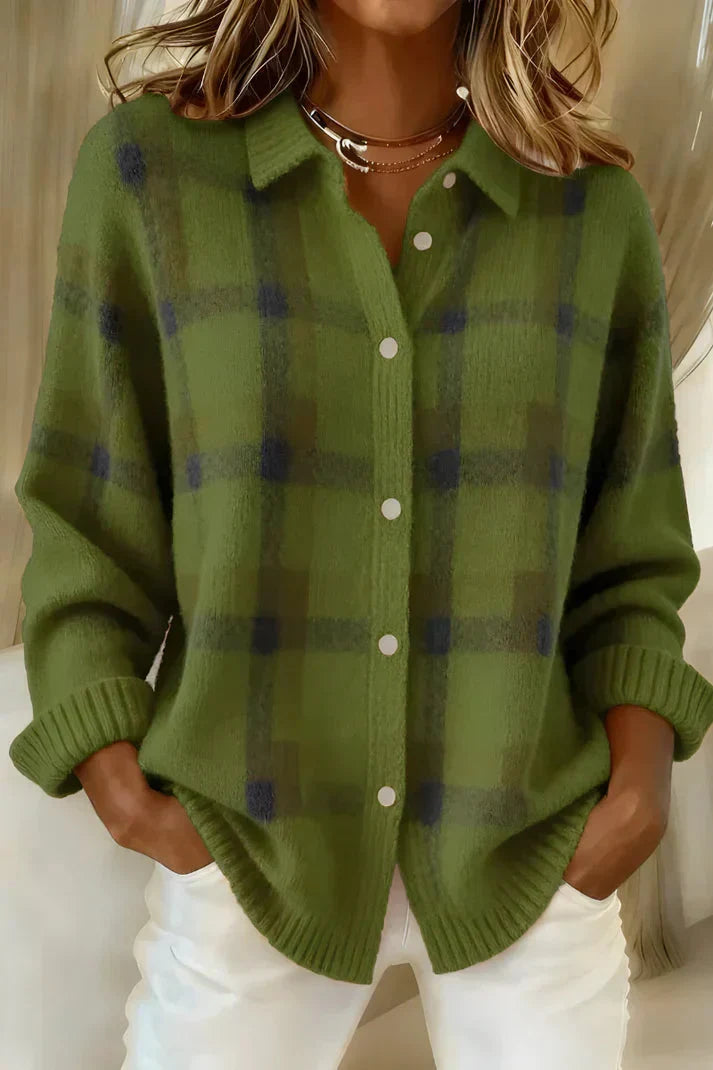 Haley Cosy Plaid Knit Cardigan