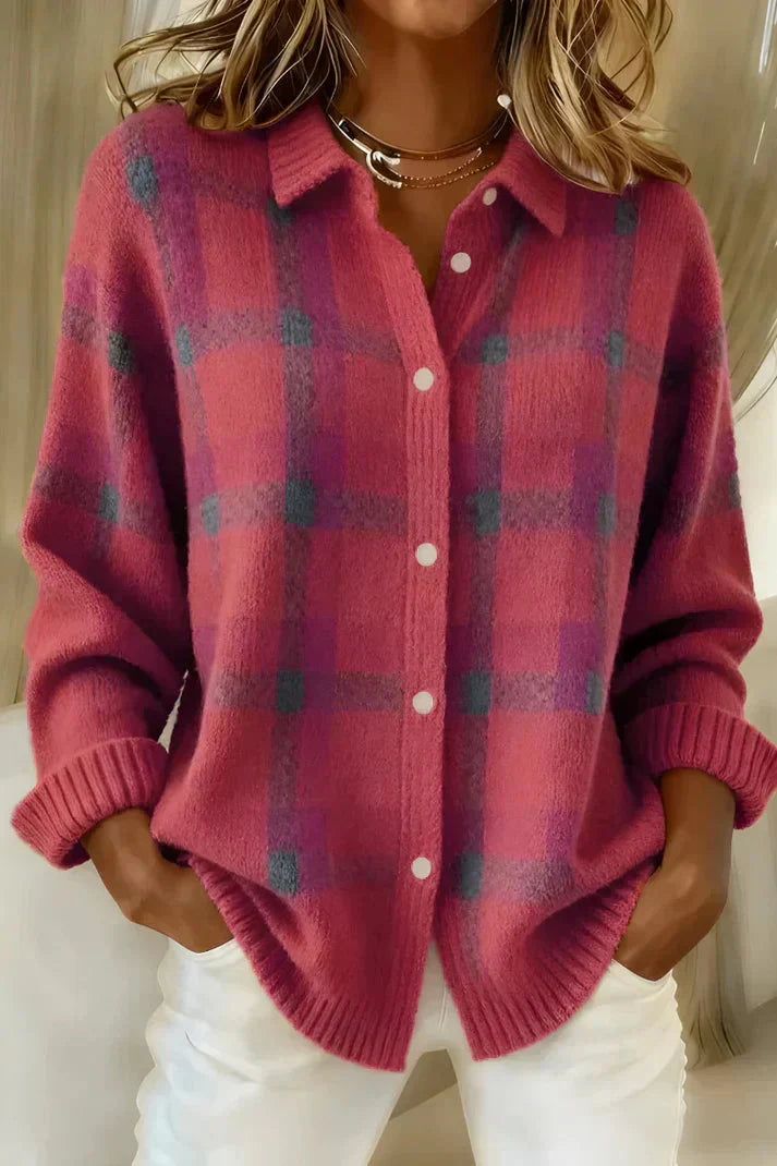 Haley Cosy Plaid Knit Cardigan