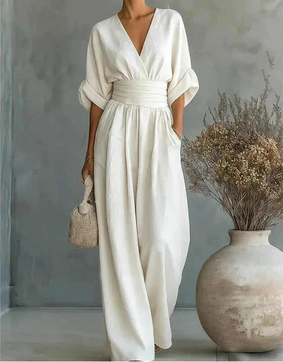 Elegant V-Neck Wide-Leg Jumpsuit