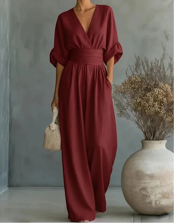 Elegant V-Neck Wide-Leg Jumpsuit