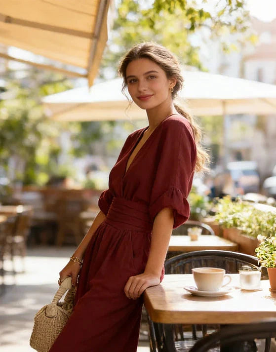 Elegant V-Neck Wide-Leg Jumpsuit