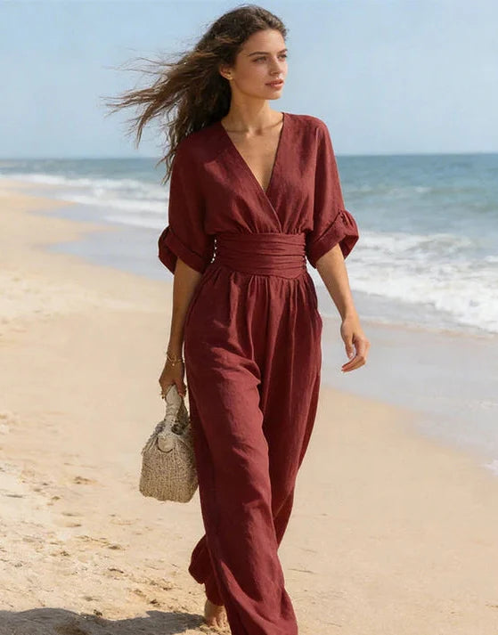 Elegant V-Neck Wide-Leg Jumpsuit