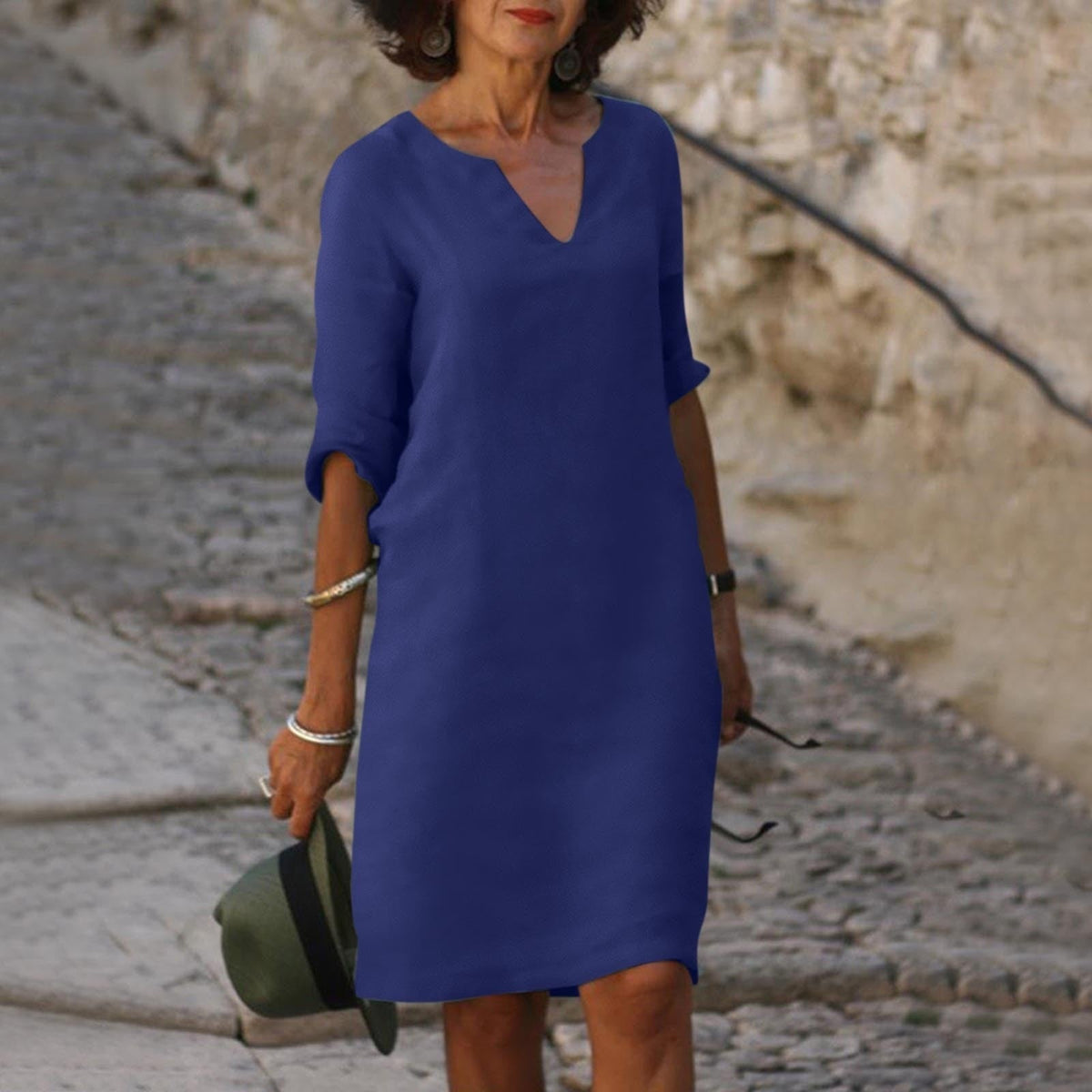 Women's V-Neck Linen Spring Midi Dress