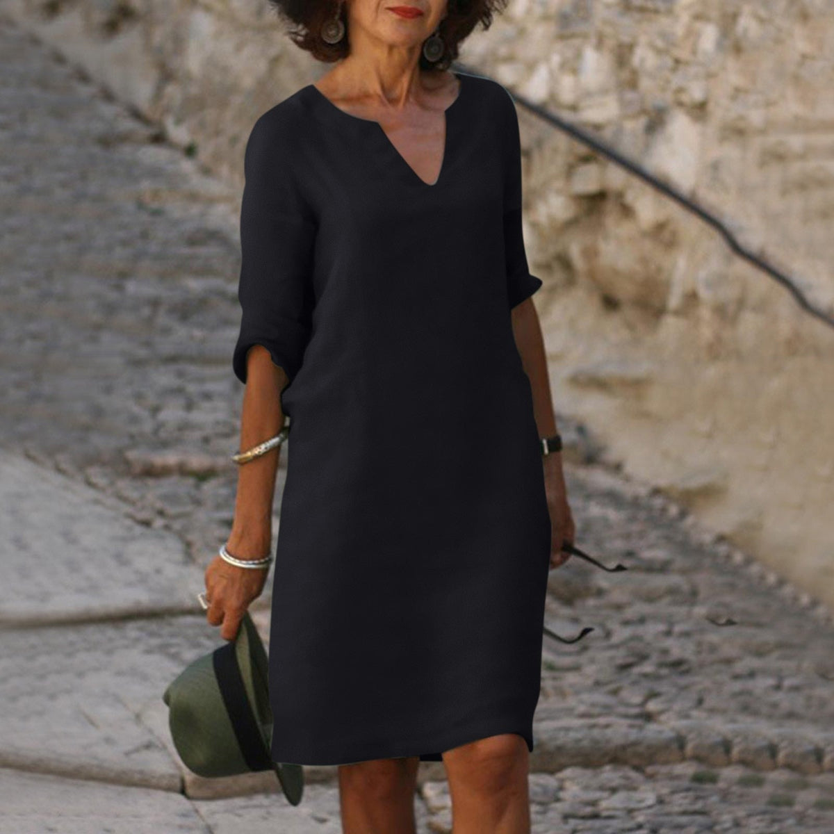 Women's V-Neck Linen Spring Midi Dress